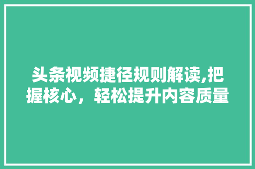 头条视频捷径规则解读,把握核心，轻松提升内容质量