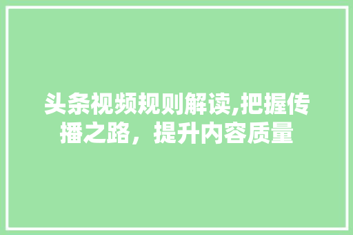 头条视频规则解读,把握传播之路，提升内容质量