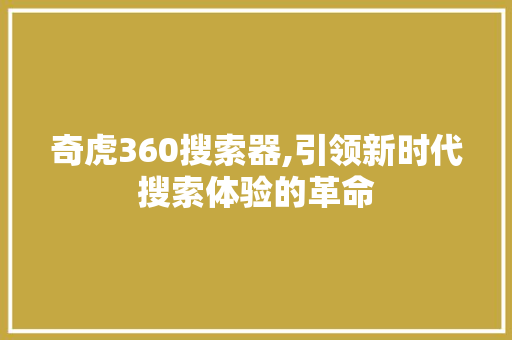 奇虎360搜索器,引领新时代搜索体验的革命