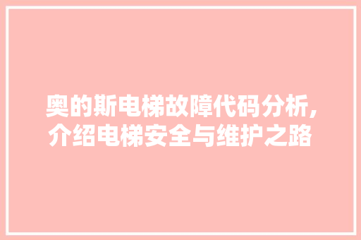 奥的斯电梯故障代码分析,介绍电梯安全与维护之路