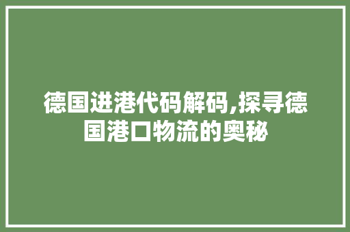 德国进港代码解码,探寻德国港口物流的奥秘