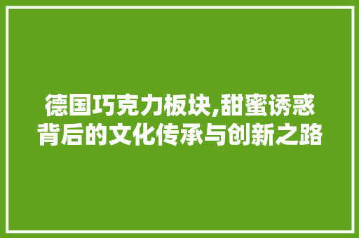 德国巧克力板块,甜蜜诱惑背后的文化传承与创新之路