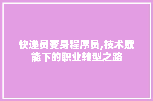 快递员变身程序员,技术赋能下的职业转型之路