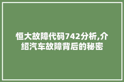 恒大故障代码742分析,介绍汽车故障背后的秘密