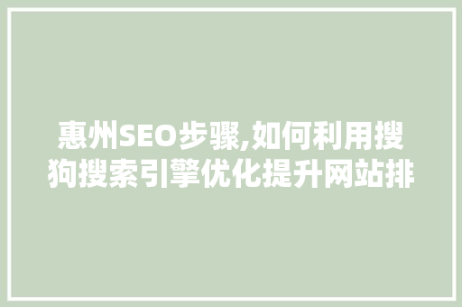 惠州SEO步骤,如何利用搜狗搜索引擎优化提升网站排名