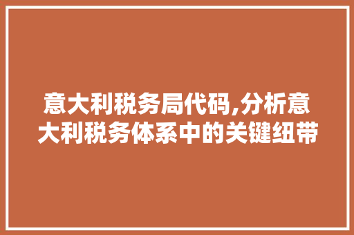 意大利税务局代码,分析意大利税务体系中的关键纽带