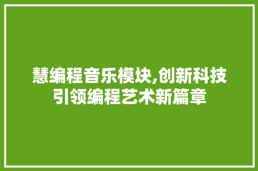 慧编程音乐模块,创新科技引领编程艺术新篇章