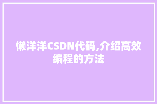 懒洋洋CSDN代码,介绍高效编程的方法