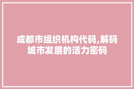 成都市组织机构代码,解码城市发展的活力密码