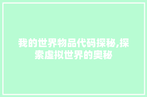 我的世界物品代码探秘,探索虚拟世界的奥秘