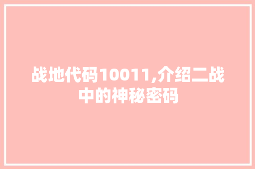 战地代码10011,介绍二战中的神秘密码