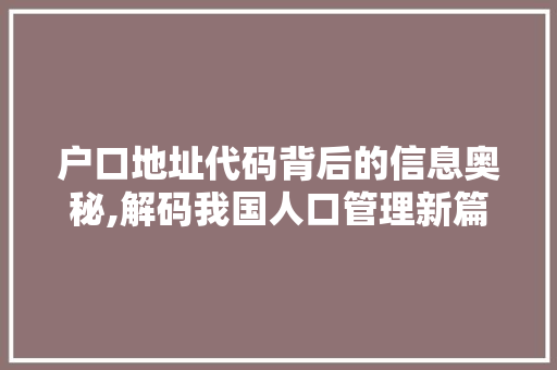 户口地址代码背后的信息奥秘,解码我国人口管理新篇章