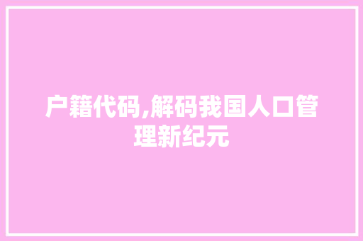 户籍代码,解码我国人口管理新纪元