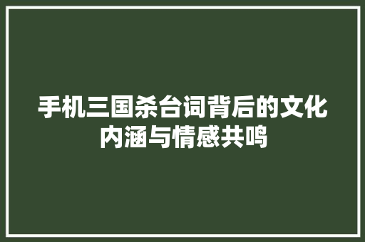 手机三国杀台词背后的文化内涵与情感共鸣