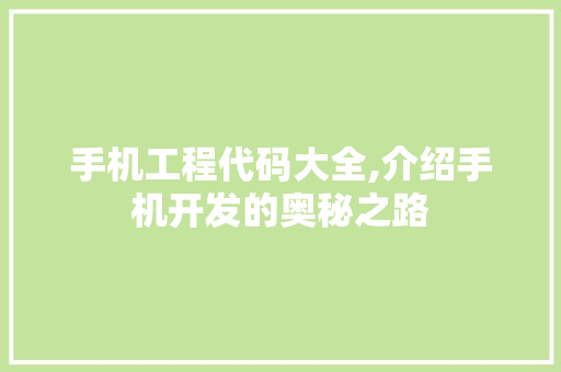 手机工程代码大全,介绍手机开发的奥秘之路