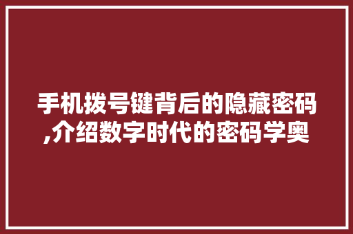 手机拨号键背后的隐藏密码,介绍数字时代的密码学奥秘