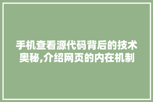 手机查看源代码背后的技术奥秘,介绍网页的内在机制