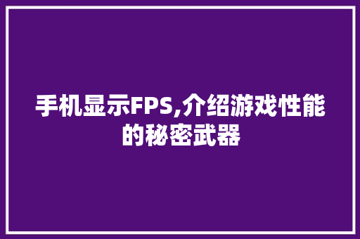 手机显示FPS,介绍游戏性能的秘密武器