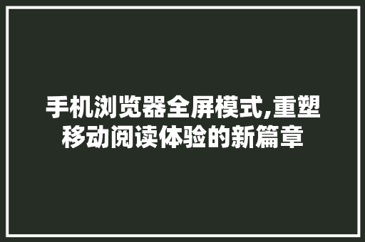 手机浏览器全屏模式,重塑移动阅读体验的新篇章