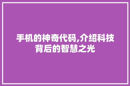 手机的神奇代码,介绍科技背后的智慧之光