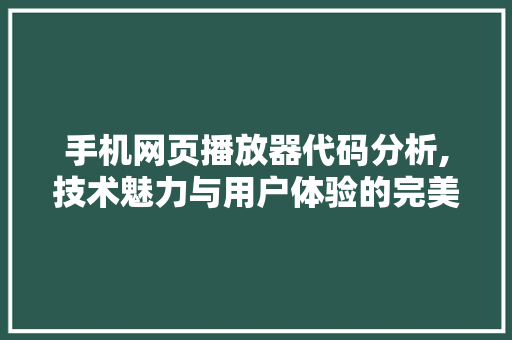 手机网页播放器代码分析,技术魅力与用户体验的完美结合