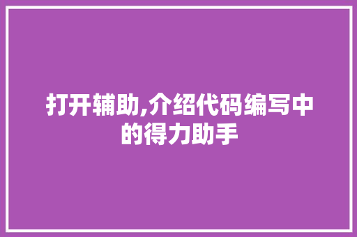 打开辅助,介绍代码编写中的得力助手