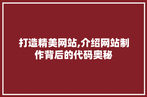 打造精美网站,介绍网站制作背后的代码奥秘