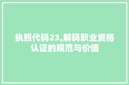 执照代码23,解码职业资格认证的规范与价值