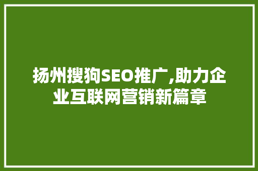 扬州搜狗SEO推广,助力企业互联网营销新篇章