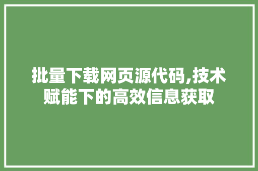 批量下载网页源代码,技术赋能下的高效信息获取