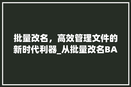 批量改名，高效管理文件的新时代利器_从批量改名BAT代码说起