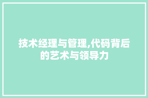 技术经理与管理,代码背后的艺术与领导力