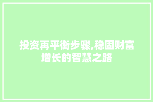 投资再平衡步骤,稳固财富增长的智慧之路