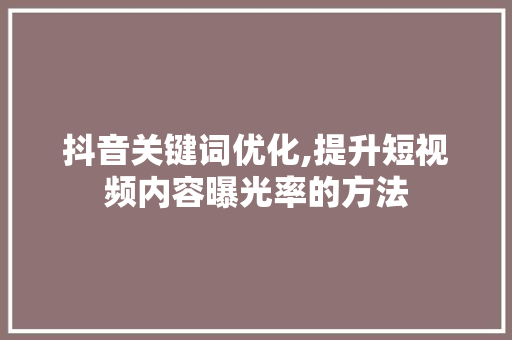 抖音关键词优化,提升短视频内容曝光率的方法