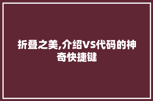 折叠之美,介绍VS代码的神奇快捷键