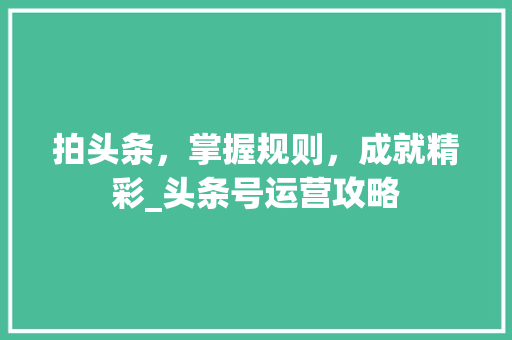 拍头条，掌握规则，成就精彩_头条号运营攻略