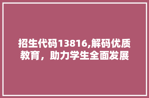 招生代码13816,解码优质教育，助力学生全面发展