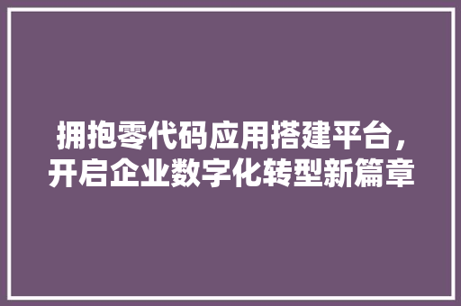 拥抱零代码应用搭建平台，开启企业数字化转型新篇章