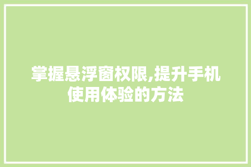 掌握悬浮窗权限,提升手机使用体验的方法