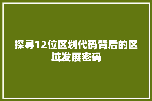 探寻12位区划代码背后的区域发展密码