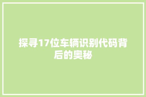 探寻17位车辆识别代码背后的奥秘