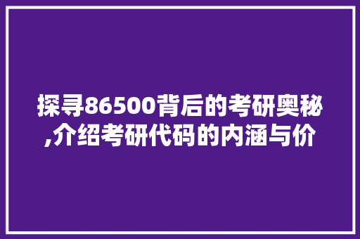 探寻86500背后的考研奥秘,介绍考研代码的内涵与价值