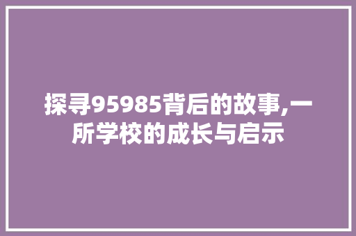 探寻95985背后的故事,一所学校的成长与启示 SQL