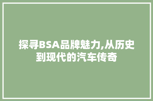 探寻BSA品牌魅力,从历史到现代的汽车传奇