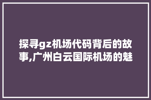 探寻gz机场代码背后的故事,广州白云国际机场的魅力与担当