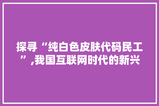 探寻“纯白色皮肤代码民工”,我国互联网时代的新兴职业