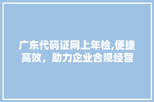 广东代码证网上年检,便捷高效，助力企业合规经营