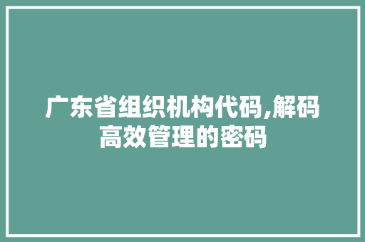 广东省组织机构代码,解码高效管理的密码