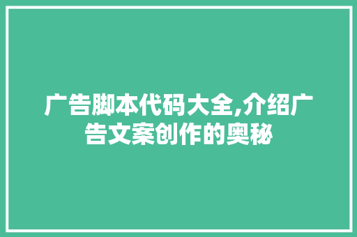 广告脚本代码大全,介绍广告文案创作的奥秘