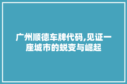 广州顺德车牌代码,见证一座城市的蜕变与崛起